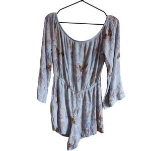 Mossimo Womens Sz M Long Sleeve Romper Light Purple Boho Floral